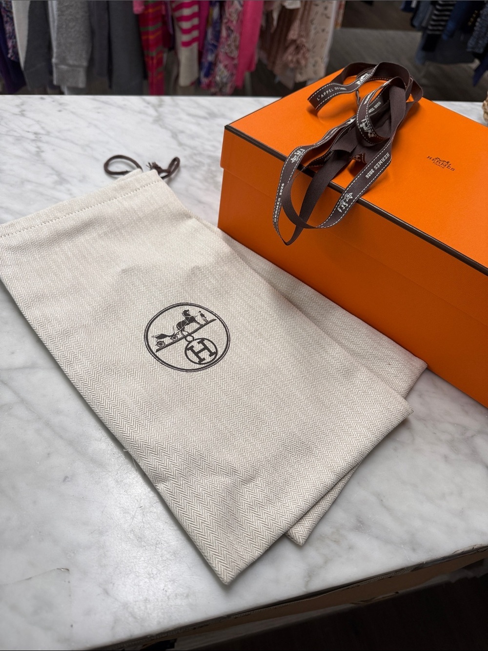 Hermes Classic Box with Lid, Two Sleeper Bag and Ribbon